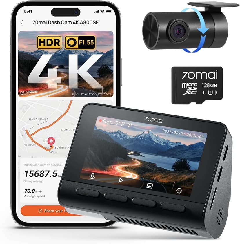 كامéra داش 4K أمامية وخلفية مع GPS — 70mai A800SE